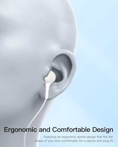 Ultra-Lightweight Single-Side Earphone with Built-In Mic and Inline Control – 3.5 mm Earbud for Exceptional Sound Clarity and Multi-Device Compatibility (Sleek White) – Perfect for Hands-Free Calls and On-the-Go Audio Enjoyment