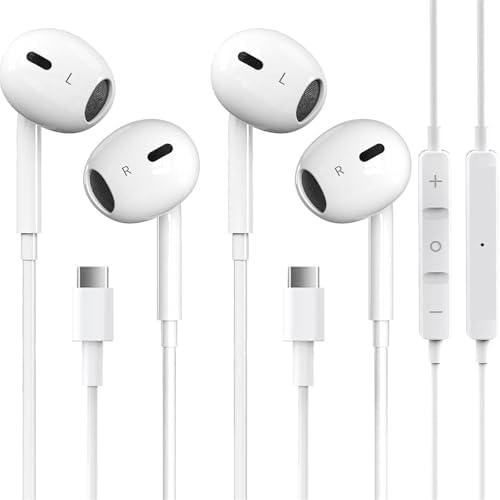 Premium USB C Earbuds – Dual Pack Noise-Canceling Wired Headphones for i Phone 16/15 Pro Max Plus & Galaxy S23/S22/S21/S20 – Superior Sound Quality with Integrated Mic & Remote for Effortless Control, Ultimate Device Compatibility and Comfort for All-Day Use