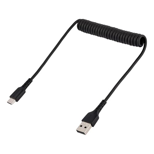 Durable 20-Inch Coiled USB A to C Charging Cable – Heavy-Duty USB 2.0 Fast Charge & Sync Cable, Sleek Black Design for Enhanced Portability and Compatibility with All Devices