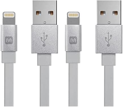 Monoprice 112958 Certified Flat Lightning to USB Cable – 4 ft Gray | Enhanced Durability and High-Speed Sync for i Phone & i Pad | Tangle-Free Design for Home, Office, and Travel | Compatible with i Phone Models X, 8, 7, 6, 5 S & i Pad Pro | Reliable Charging Accessory for Everyday Use