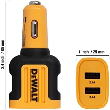 DEWALT 24 W Dual USB Car Charger Adapter – Heavy Duty Fast Charging Cigarette Lighter Power Source for i Phone, Samsung Galaxy & i Pad – Reliable, Durable & Safety-Enhanced On-the-Go Charging Solution for All Your Devices