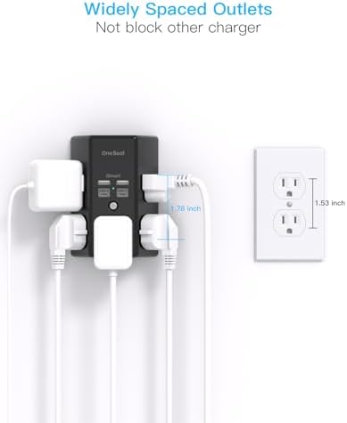 Maximize Power Efficiency with Our 5-Outlet Surge Protector and 4-Port USB Charger – Wall-Mountable Power Strip with 1680 Joules Protection for Home and Office Use, Featuring Fast USB C PD 20 W Charging for All Devices, Ideal Multi-Plug Adapter for an Organized Workspace