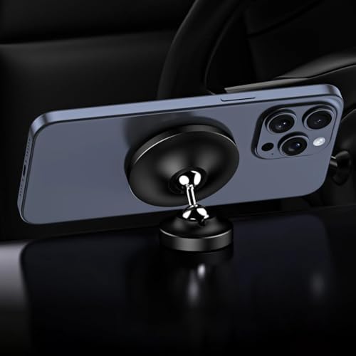 Magnetic Car Phone Holder – Strongest N52 Magnet, 360° Adjustable & 180° Flip, Aluminum Alloy Built, Universal Car Mount for iPhone, Samsung, All Phones (Includes Metal Plate & Ring) – Black – Enhanced Compatibility and Speed
