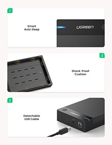 UGREEN 3.5 & 2.5 Inch SATA SSD/HDD External Enclosure – USB 3.0 Hard Drive Case with UASP Support & 12 V Power Adapter for Enhanced Compatibility with PS5, Xbox, WD, Seagate, Samsung & More – Effortless Data Transfer & Storage Expansion