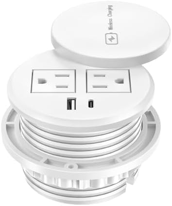 Revolutionize Your Workspace with the 3-Inch Recessed Power Grommet – Featuring 15 W Wireless Charging and 20 W USB-C Fast Charging Outlets, Plus Dual AC Power Ports and 6 ft Extension Cord for Ultimate Flexibility and Organization