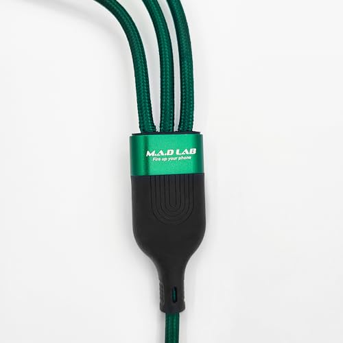 M.A.D LAB 3-in-1 USB C Charging Cable – Ultimate 100 W Fast Charge Solution with E-Marker Chip for Lightning, Micro USB & USB C Devices, Durable 1.3 m Nylon Braided Design for Enhanced Longevity and 480 Mbps Data Transfer Speeds