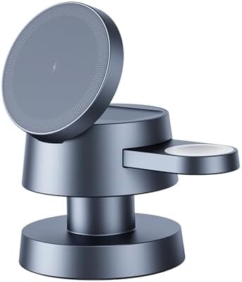 Sleek 4-in-1 Wireless Charging Station with Night Lamp – Fast Aluminum Alloy Charger Dock for i Phone 16/15/14/13/12, Apple Watch & Air Pods – Multi-Device Convenience in Stylish Grey Finish – Ideal for Decluttering Nightstands and Workspaces