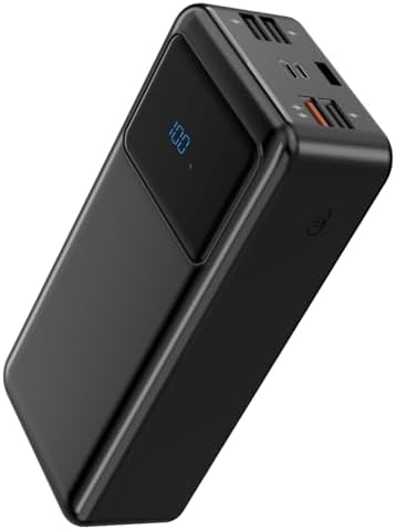 Ultra High-Capacity 50000 m Ah Power Bank with 5 Outputs & 3 Inputs – Fast Charging Portable Charger with 22.5 W USB-C Technology and LED Display for i Phone, Samsung, Android & More – Ultimate Multi-Device Power Solution for On-the-Go Charging