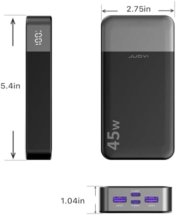 Juovi 20000 m Ah Ultra-Fast Portable Charger – 45 W PD3.0 Power Bank with Dual USB-C & USB-A Ports, LED Digital Display for Smart On-the-Go Device Charging – Ideal for i Phone 15/16, Mac Book, Samsung & More – Perfect Power Solution for Travelers, Students & Professionals in Trendy Pink Finish