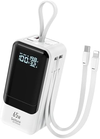 Ultimate Fast Charging Power Bank 18400 m Ah 65 W – Portable Laptop Charger with Built-in USB-C & Lightning Cables, LED Display, Ideal Travel Battery Pack for i Phone 16/15/14/13/12, Mac Book & Samsung – Unmatched Compatibility & Efficiency