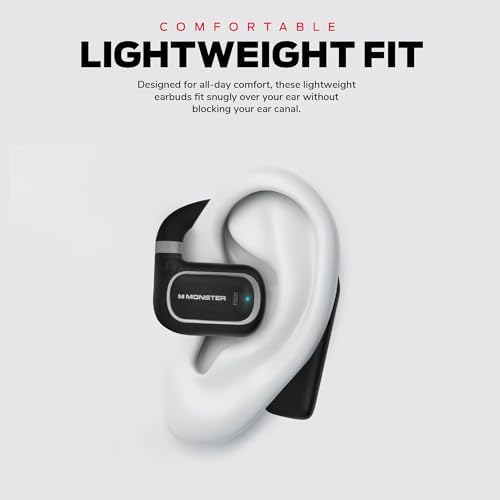 Experience Ultimate Audio Freedom with Monster Clarity Air 2.0 Open Ear Wireless Earbuds – Revolutionary Air Conduction Technology for Enhanced Situational Awareness, 28-Hour Battery Life, Effortless Touch Controls, High-Definition Microphone for Crystal-Clear Calls, Ultra-Lightweight Ergonomic Design Ideal for Fitness and Outdoor Adventures, Compatible with All Devices