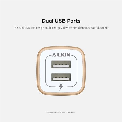 AILKIN Dual Port USB Wall Charger 2-Pack – 2.1 A Fast Charging Adapter for i Phone 15/14/13/12/11 Pro, Samsung Galaxy S23/S22/S21 – Compact Power Block with Quick Charge Technology – Universal Compatibility & Safety Features for Home and Travel