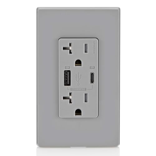 Leviton 60 W In-Wall USB Charger with Dual Type A/Type-C Ports and 20 A Tamper-Resistant Outlet – Fast Charging for Smartphones, Tablets, and Laptops – Modern Light Almond Finish, Ideal for Home and Office Efficiency – Safe, Stylish Power Solution for Tech Enthusiasts