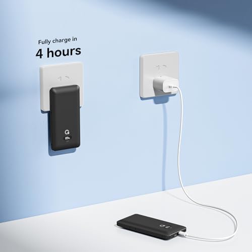 Ultimate Brand Q 10000 m Ah Portable Charger with Built-in Cables and AC Wall Plug – Fast Charging Power Bank with USB-C, Triple Output Ports for i Phone, Tablet & All Smartphones – Perfect Travel Companion for On-the-Go Charging