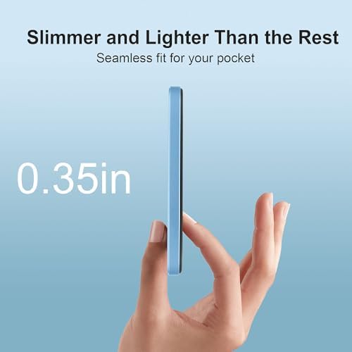 Ultra-Slim Magnetic 5000 m Ah Portable Charger – 15 W Fast Wireless Charging Power Bank for i Phone 15/14/13/12 Pro/Pro Max/Plus & USB-C Compatibility – LED Battery Monitor for Effortless On-the-Go Power