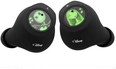 Disney Nightmare Before Christmas Wireless Glow-in-the-Dark TWS Earbuds – Bluetooth 5.0 Headset with Built-in Mic, IPX8 Waterproof Protection, and Portable Charging Case for Ultimate Audio Enjoyment – Unleash Jack and Sally’s Magical Soundscape Anytime, Anywhere