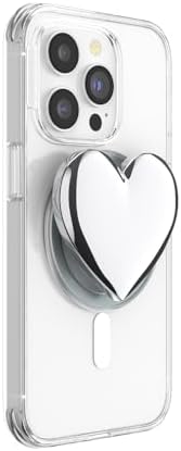Elevate Your Smartphone Experience with the Mag Safe Compatible Pop Sockets Grip – Stylish Enamel Silver Heart Design, Magnetic Phone Stand & Secure Grip for i Phone, Ideal for Hands-Free Viewing & Effortless Wireless Charging, Customizable Swappable Top for Personal Flair