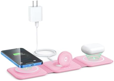 RTOPS 3-in-1 Magnetic Wireless Charging Station for i Phone, Apple Watch, and Air Pods – Compact Ga N Travel Charger with Enhanced Speed and Compatibility for i Phone 16/15/14/13/Pro/Max, Air Pods 4/3/2/Pro – All-in-One Solution for Ultimate Convenience and Efficiency
