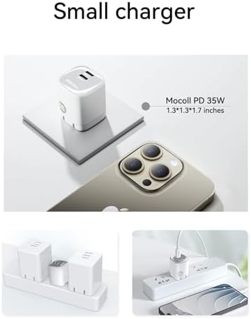 MOCOLL 35 W USB-C Dual Port Fast Charging Adapter – Compact Ga N Charger with Foldable Plug for i Phone 15 Pro Max & Galaxy S24 Ultra – Ultimate Travel Power Solution for Efficient On-the-Go Charging