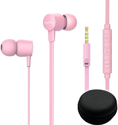 Joymiso Kids Tangle-Free Earbuds: Lightweight Wired Headphones with Mic & Volume Control for Small Ears – Comfortable In-Ear Design in Stylish Pink Color, Perfect for Music, Videos, and Online Classes with Enhanced Compatibility for Cell Phones & Laptops