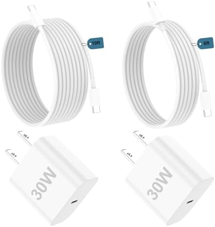Power Up Your i Phone 16/15 with the Ultimate 30 W Fast Charging Bundle: Dual USB-C Wall Adapter & Long 6 ft/10 ft Cables for i Phone 16 Pro Max, 15 Pro Max & i Pad Pro – Superior Rapid Charging, Unmatched Durability & On-the-Go Convenience