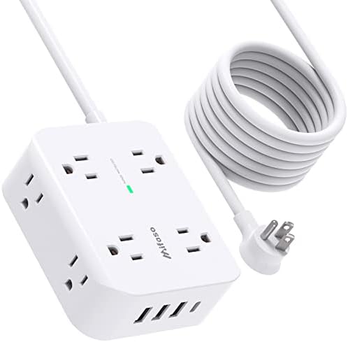 MIFASOPOWER Surge Protector Power Strip – 8 Wide Outlet Charging Station with 4 USB Ports (Including USB-C) and 5 FT Heavy-Duty Extension Cord – Space-Saving Flat Plug Design for Home, Dorm, or Office – Overload Protection & Wall-Mountable Convenience