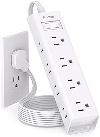 Ultra-Thin Flat Plug Power Strip with 12 AC Outlets – Addtam 5-Ft Surge Protector for Desk and Wall Mount – Multi-Device Charging Station for Home and Office – 1050 Joules Protection, Space-Saving Design for Tidy Workspaces and Enhanced Connectivity