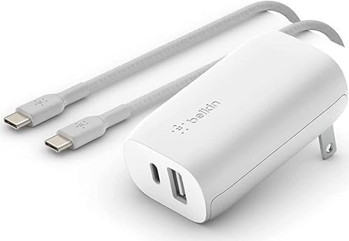 Belkin 32 W USB-C Wall Charger with 20 W USB-C & 12 W USB-A Ports – Fast Charging Power Delivery Adapter with 6-Foot USB-C Cable for Ultimate Device Compatibility – Compact Travel Essential for Home and Office Use