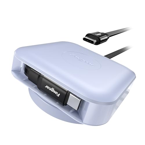 Fasgear Retractable USB C Cable Desk Mount – 60 W PD/PPS Fast Charging Type C Charger for i Phone 16/15, i Pad, Galaxy S24/S23, Google Pixel – 360° Rotatable Cable Management Solution in Sleek White – Ultimate Convenience for Tangle-Free Charging and Enhanced Device Accessibility