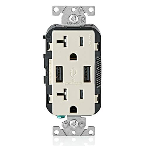 Leviton 60 W In-Wall USB Charger with Dual Type A/Type-C Ports and 20 A Tamper-Resistant Outlet – Fast Charging for Smartphones, Tablets, and Laptops – Modern Light Almond Finish, Ideal for Home and Office Efficiency – Safe, Stylish Power Solution for Tech Enthusiasts