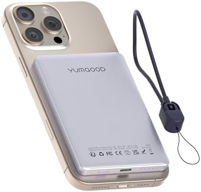 Magnetic Wireless Power Bank 5000 m Ah for i Phone 12-16 Series – Qi2 Certified 15 W Fast Charging with Ultra-Slim Design and Dual Device Capability – Perfect for Travel, Camping, and Daily Use – Includes Innovative Lanyard Data Cable and Comprehensive 12-Month Warranty