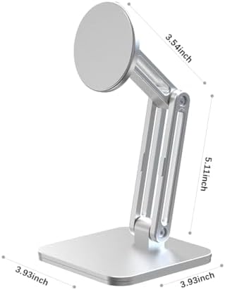 Magnetic Phone Stand for Desk, Heightened Adjustable Foldable, Compatible with iPhone 16/15/14/13/12 All Series/Mag-Safe Case (Silver) – Enhanced Compatibility and Speed