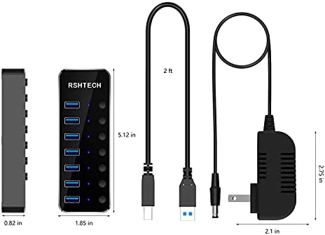 Elevate Your Connectivity with the RSHTECH 4 Port USB C to USB 3.0 Hub Expander – Sleek Aluminum Powered Splitter with 5 V AC Adapter & Individual On/Off Control for High-Speed Data Transfer (RSH-516-C) – Perfect for Professionals & Multitaskers