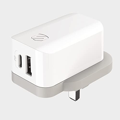 Scosche HPDCA32 UK Power Volt 32 W Fast Charging Adapter – Dual USB Type-C & Type-A Wall Charger with Power Delivery 3.0 for Rapid Device Charging – Universal Compatibility for Smartphones, Tablets, and More in Sleek White Design