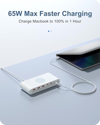 Powerful 145 W USB-C Multi-Port Charging Hub – Rapid 6-Port USB Charging Station for Laptops, Tablets, and Smartphones – Ideal for Mac Book, HP, i Pad, i Phone, and Samsung – Sleek Compact Design with Advanced Overcharge Protection for Home and Office Use