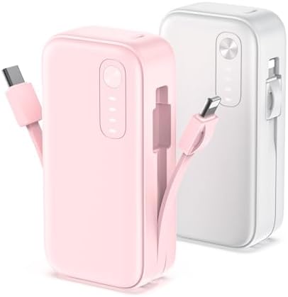 Compact 5000 m Ah Dual Power Bank Set with Integrated Cables – Ultra-Slim Fast Charging Portable Chargers for i Phone & Android | Stylish Travel Power Solutions in Black & Pink for Effortless Energy on the Move