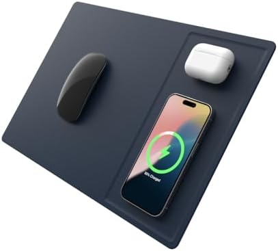POUT H3 Midnight Blue Portable Qi Wireless Charging Mouse Pad – Effortless Device Charging Meets Sleek Workspace Efficiency for Laptops, i Phones, Air Pods & Samsung Galaxy – Lightweight, Non-Slip Design Enhances Productivity & Style