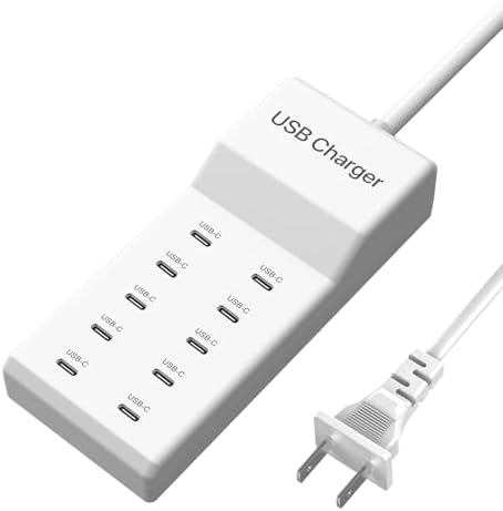 Ultimate 10-Port USB C Charger Station – 50 W Multi-Device Fast Charging Hub for i Phone 16/15/14/13/12, Samsung S24/S23/Ultra, i Pad, Smartwatches & Headphones – Space-Saving Desktop Design with Enhanced Safety Features for Efficient Power Management