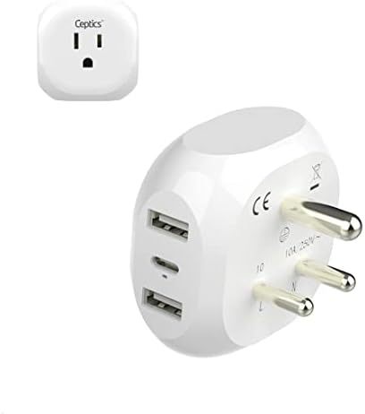 Ultra-Compact 5-in-1 Travel Power Adapter for India, Pakistan & More – Rapid Charge 3.1 Dual USB & USB-C Ports for Bangladesh & Maldives – Lightweight Design for Effortless Global Device Charging on Your Journeys