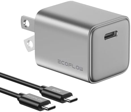EF ECOFLOW 20 W Ga N USB-C Fast Charger – Ultra-Compact Power Block for i Phone 15/14/13, Galaxy, i Pad – Rapid Charging with Safety Features & Durable Cable – Perfect for On-the-Go Use and Everyday Efficiency