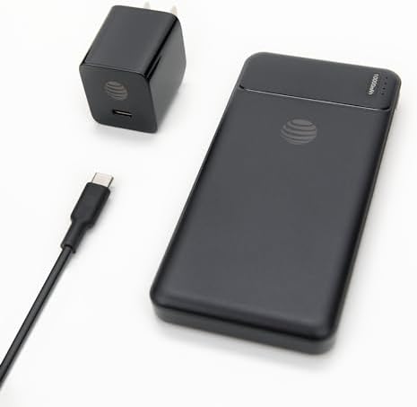 AT&T Power Essentials Ultimate Charging Kit – 10000 m Ah Power Bank, 20 W USB-C Wall Charger & Durable USB-C Cable for Fast, Reliable Charging – Perfect for On-the-Go Power Needs and Enhanced Device Compatibility