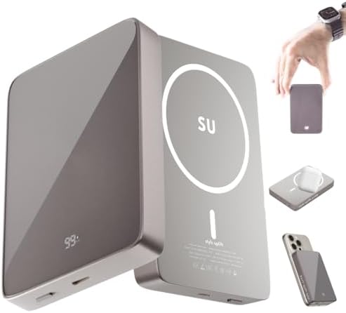 SU Flow+ 10000 m Ah Magnetic Power Bank – 4-in-1 Charger with Built-in Lightning & Type-C Cables, Mag Safe Compatible for i Phone 12-16, Wireless Charging for Apple Watch & Air Pods – Superior Portability & Fast Charging Solution for Samsung and Pixel Devices
