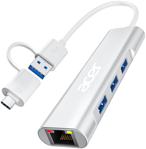 Acer 4-in-1 USB C to Ethernet Adapter – Ultimate Connectivity Hub with 3 USB-A 3.1 Ports & 1 Gbps RJ45 for Mac Book, Surface, Chromebook & More – Compact Design for Enhanced Productivity & Effortless Portability
