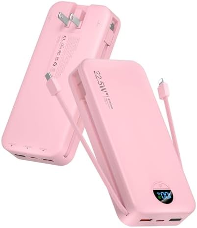 Ultra-Fast Portable Phone Charger with 12000 m Ah Capacity – All-in-One Power Bank with Integrated Cables, Wall Plug, and LED Display for i Phone, i Pad, Samsung – Essential Travel Companion for Uninterrupted Connectivity