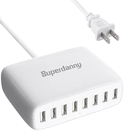 High-Efficiency 8-Port USB Charging Station by SUPERDANNY – Compact Multi-Device Hub for i Phone, i Pad, Galaxy, Air Pods & More – Advanced Safety Features for Fast, Reliable Charging in Home or Office Environments