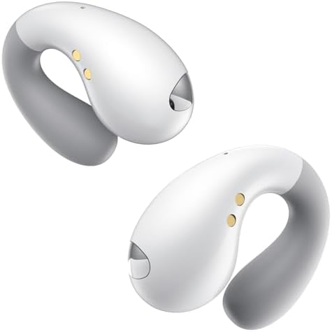 Innovative Open-Ear Bluetooth Earbuds with Bone Conduction Technology – Ergonomically Designed Clip-On Wireless Headphones for Small Ears, Waterproof and Lightweight in Chic Velvet White, Ideal for Active Lifestyles and Seamless Device Connectivity
