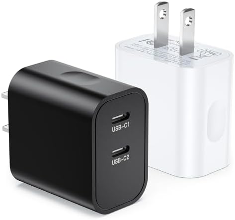 Dual-Port USB C Fast Charging Block 2-Pack – Compact Power Adapter for i Phone 16 Series, i Pad & More – Travel-Friendly Design with Advanced Safety Features – Quick Charge & Durable Wall Charger for On-the-Go Power Needs