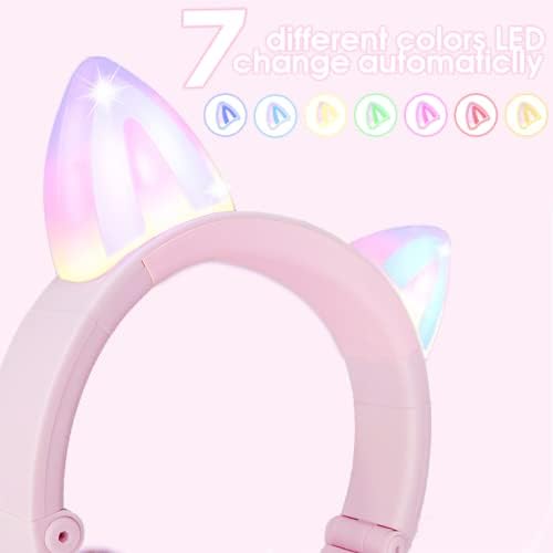 Charming Cat Ear Kids Bluetooth Headphones – Stylish Wireless On-Ear Design with Volume Limiter & LED Lights for Safe Listening – Compatible with Amazon Fire Tablets, Laptops, and More (Vibrant Pink) – Ideal for Toddlers and Young Music Lovers!