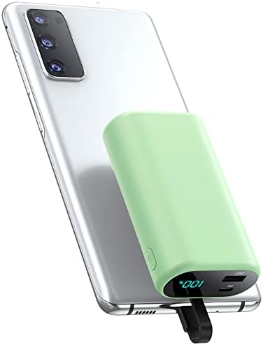 Compact 10800 m Ah Portable Charger with Built-in USB-C Cable – Fast PD 3 A Power Bank for Samsung Galaxy S22/S21, Note, Moto, and LG – LCD Display for Real-Time Battery Monitoring – Ultimate Solution for Mobile Charging Needs