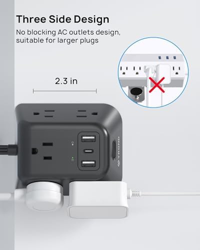 Ultimate Desk Clamp Power Strip: 5 AC Outlets & 3 USB Fast Charging Ports, Mountable Surge Protector for Home Office & Gaming, Fits 1.97″ Thick Table Edges, 6 FT Flexible Extension Cord, Enhance Productivity & Organize Your Workspace